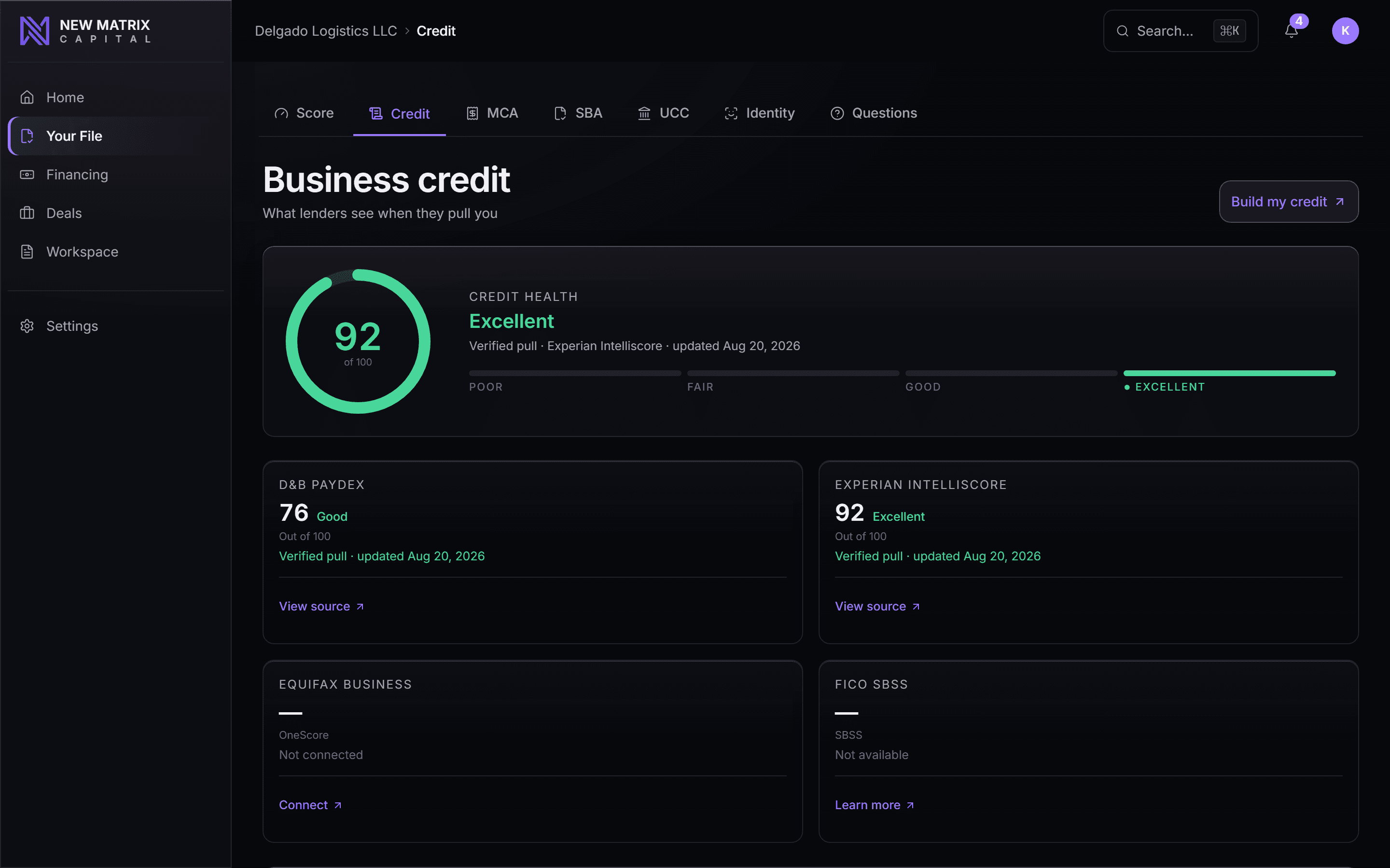 Your business credit, by bureau and by date, desktop view