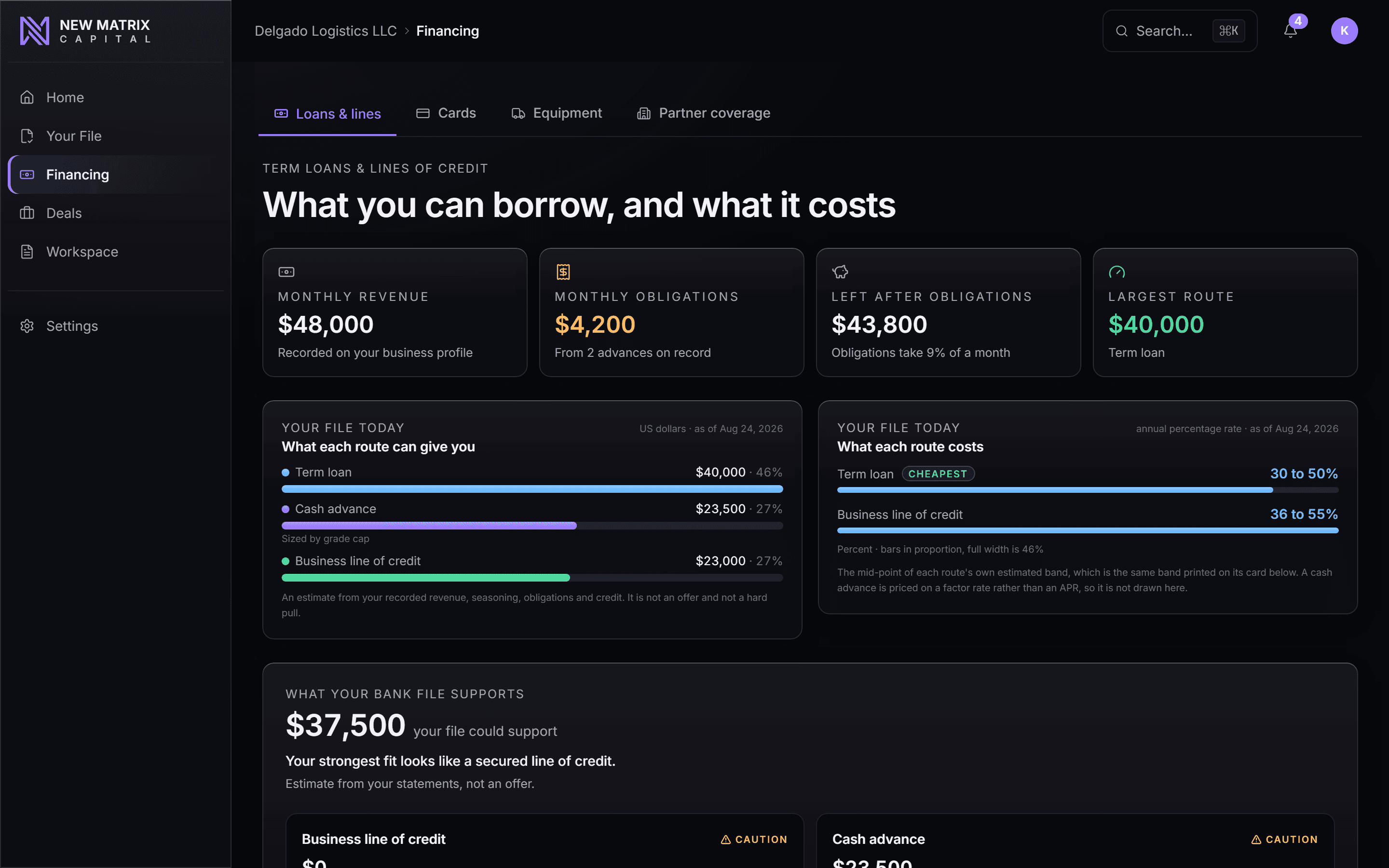 Offers matched to your business, desktop view